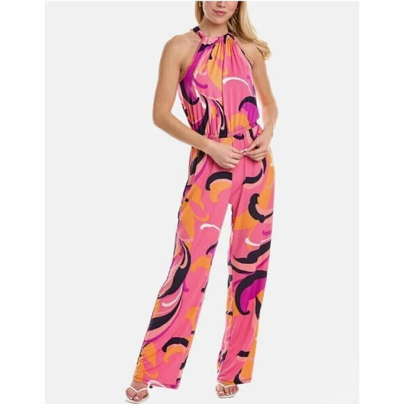 New! Trina by Trina Turk Tropical Print Halter Juju Jumpsuit - Picture 1 of 8